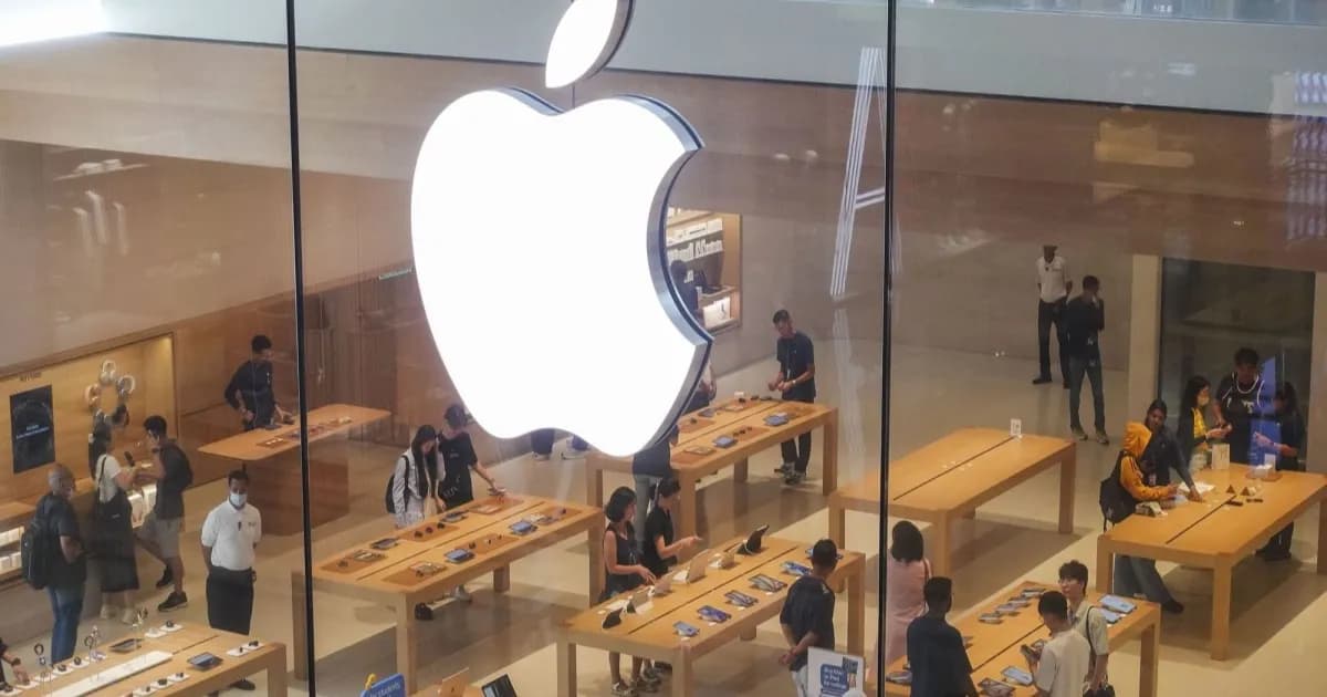 Ilustrasi Apple Store dengan logo Apple yang ikonik