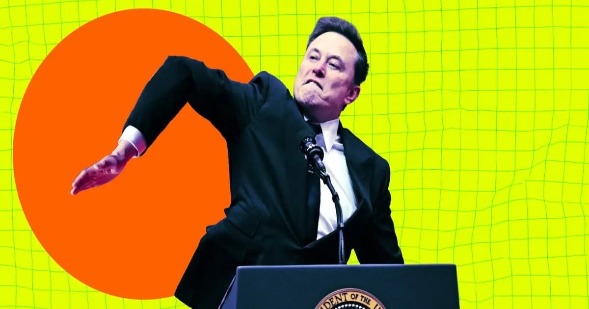 Ilustrasi foto Elon Musk dengan latar belakang grafik saham SpaceX yang menurun