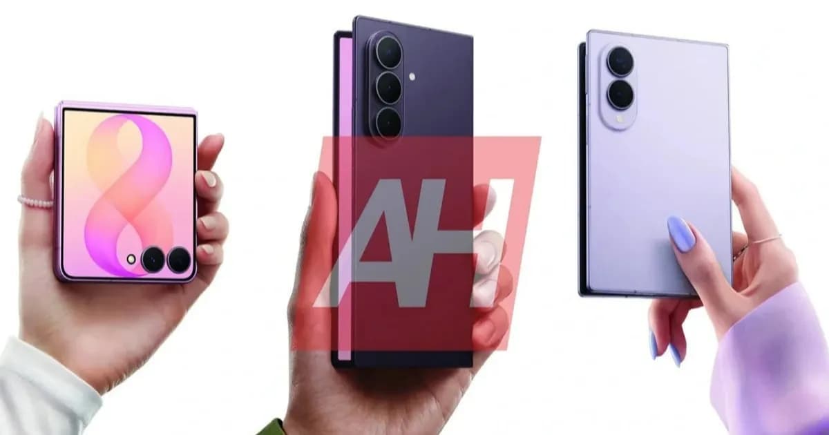 Render tiga ponsel lipat Samsung Galaxy Z Flip 8, Fold 8 Ultra, dan Fold 8 Wide yang akan diluncurkan di Unpacked Juli 2026