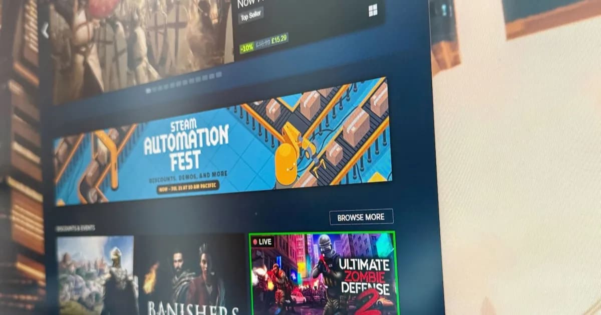 Tampilan library game di platform Steam dengan latar belakang gelap