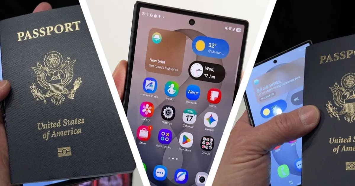 Samsung Galaxy Z Fold 8 dipegang dengan tangan, menunjukkan desain lipat yang ringkas