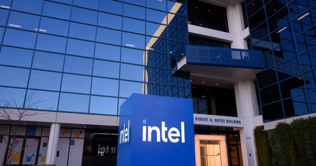 Ilustrasi chip Intel dengan logo perusahaan