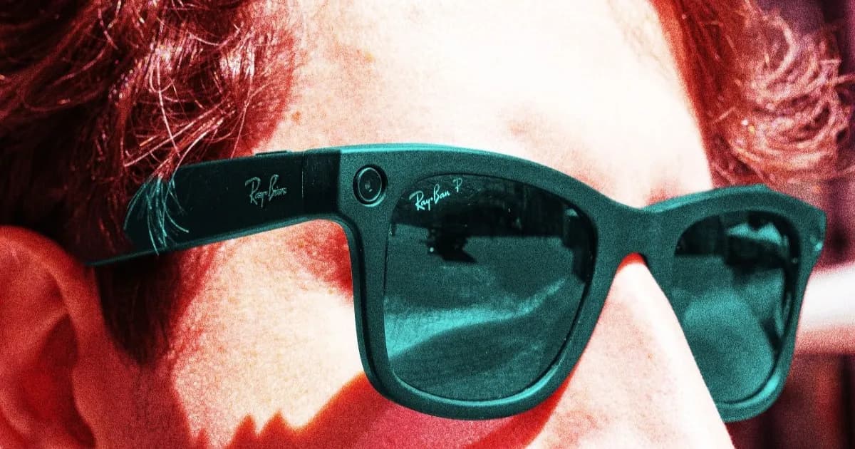 Ilustrasi pria mengenakan kacamata Meta AI Ray-Ban dengan gaya foto artistik