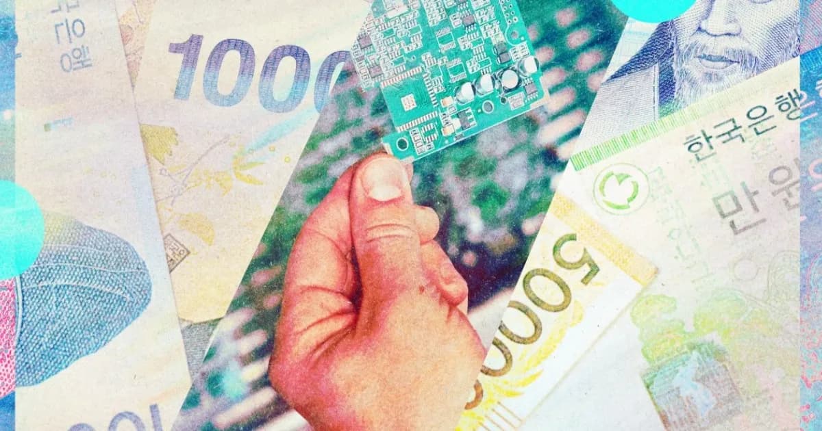 Ilustrasi perang talenta antara Samsung dan SK Hynix dengan latar chip semikonduktor