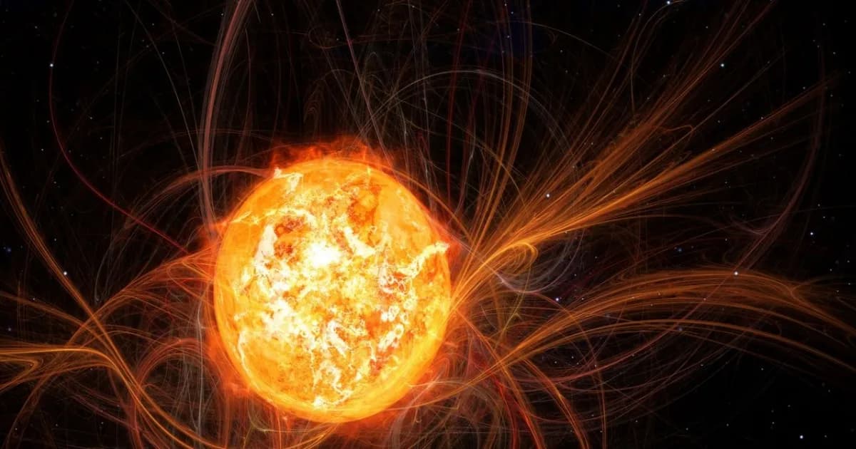 Ilustrasi badai matahari ekstrem yang menyapu Bumi dengan partikel energetik