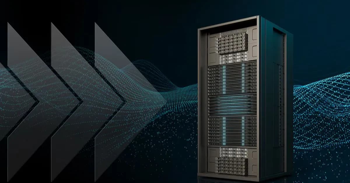 Render server rack AMD Helios dengan spesifikasi 31TB HBM4