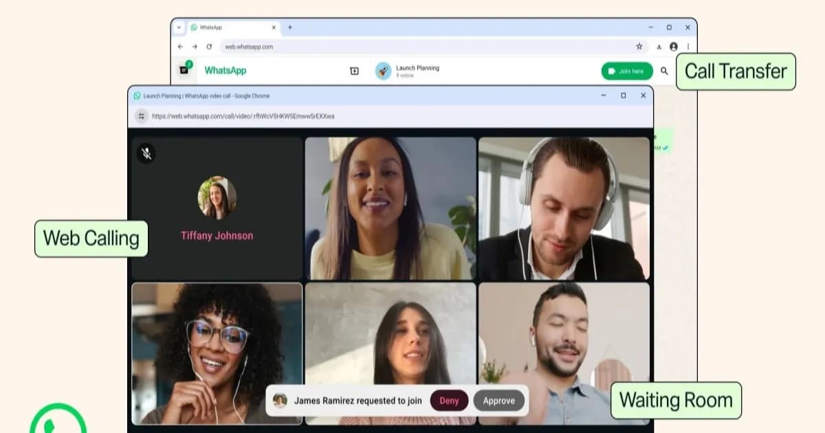 Antarmuka WhatsApp Web yang menampilkan tab Calls untuk panggilan suara dan video