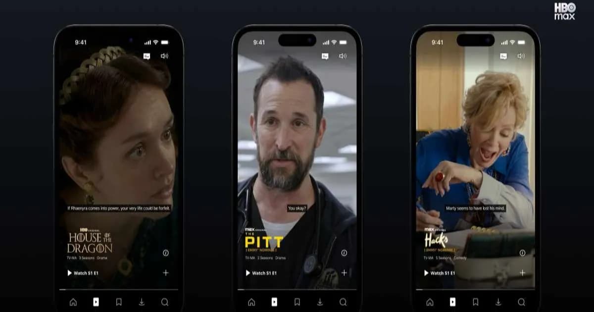 Tampilan fitur Shorts feed video vertikal HBO Max di perangkat mobile
