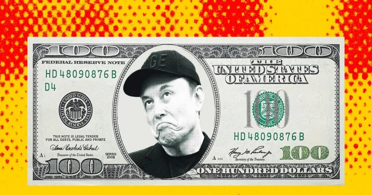 Ilustrasi uang kertas 100 dolar dengan wajah Elon Musk sebagai simbol layanan perbankan X Money