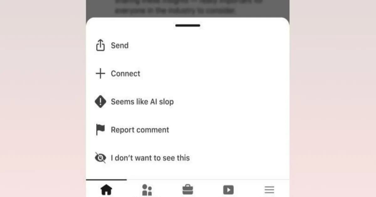 Tombol lapor AI slop LinkedIn di menu tiga titik pada postingan