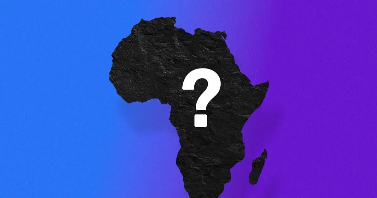 Garis besar benua Afrika dengan tanda tanya menunjukkan kesalahan peta AI