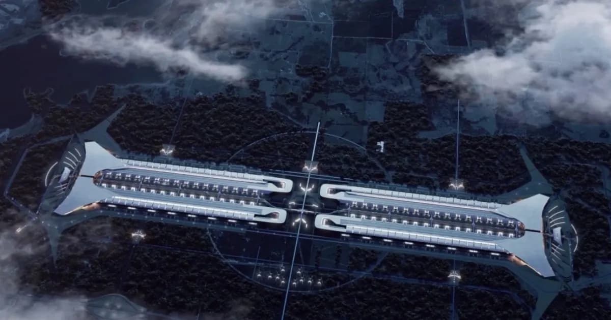 Ilustrasi proyek pabrik chip Terafab milik Tesla dan SpaceX di Texas