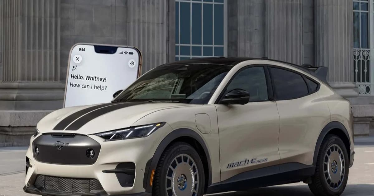 Ilustrasi asisten AI Ford di aplikasi smartphone yang membantu pemilik memahami fitur kendaraan mereka