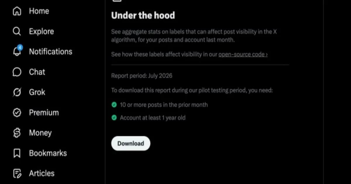Tampilan alat transparansi baru X di halaman Under the Hood yang menunjukkan statistik akun pengguna