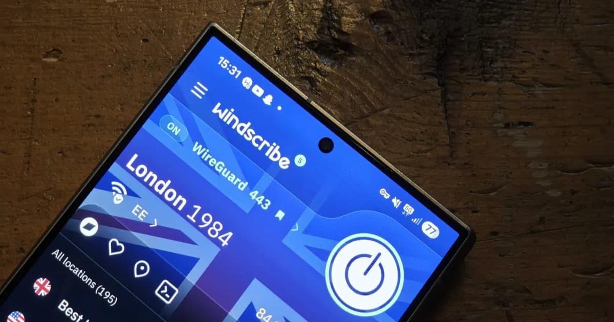 Windscribe VPN aktif di perangkat Android