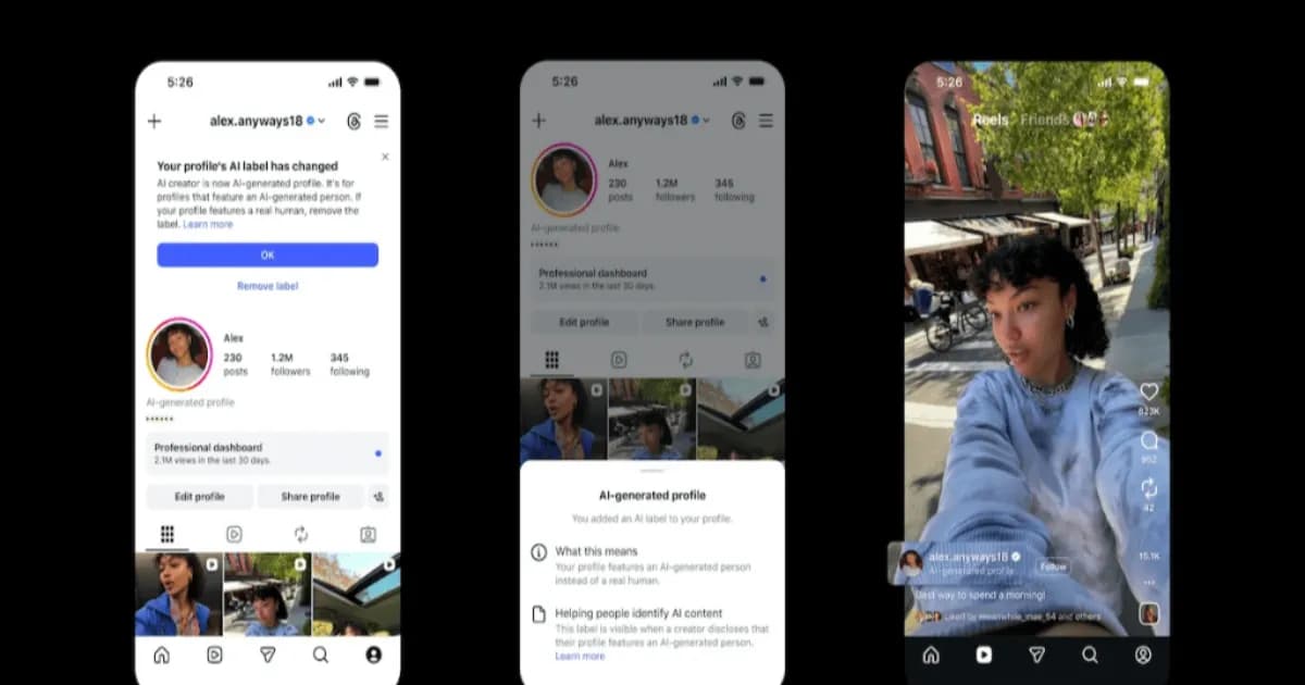 Tampilan antarmuka label AI-generated profile yang baru di Instagram untuk menandai akun yang menampilkan orang hasil kecerdasan buatan