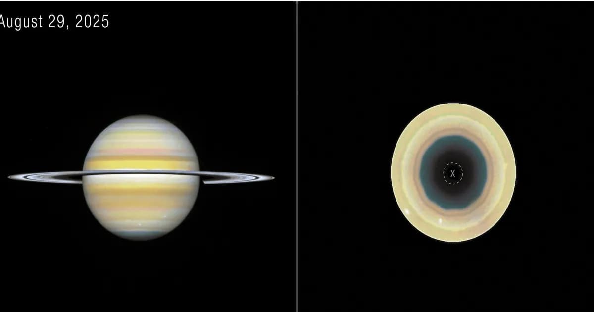 Ilustrasi decagon atau formasi segi sepuluh raksasa di atmosfer kutub selatan Saturnus