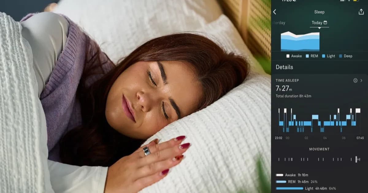 Ilustrasi gugatan Oura Ring dengan wanita memakai cincin pintar saat tidur
