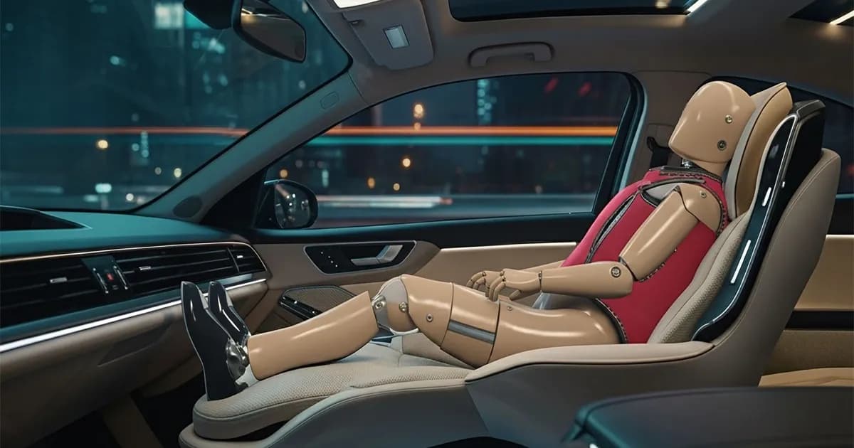 Ilustrasi kursi rebahan di dalam kabin mobil otonom Tesla Cybercab yang tengah ditinjau standar keselamatannya oleh NHTSA.