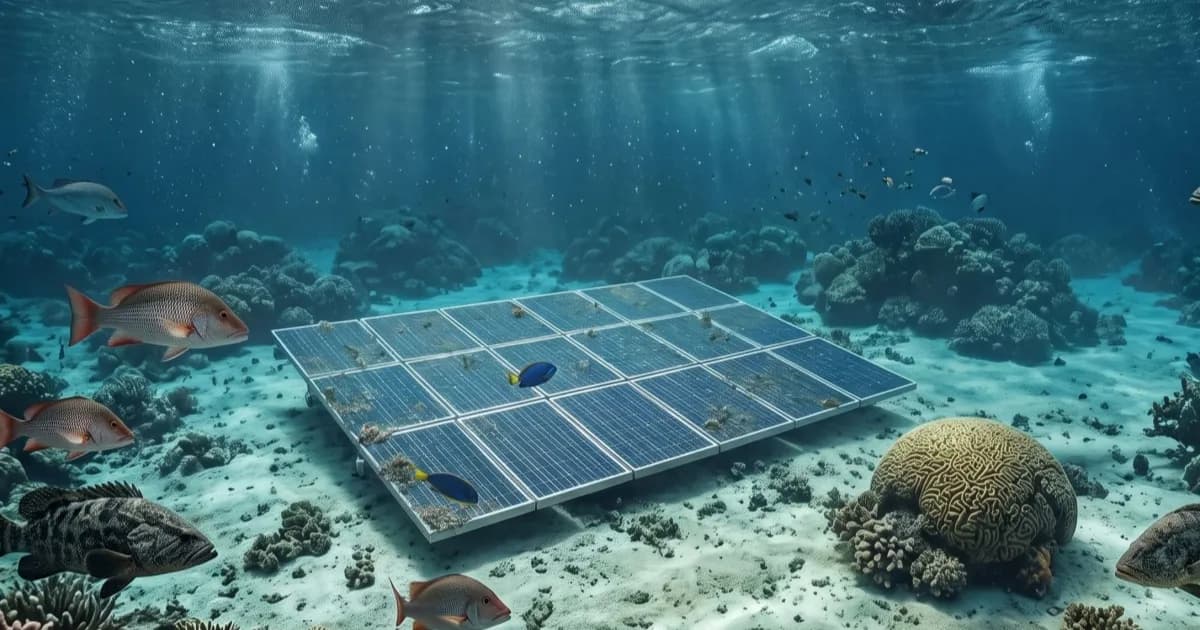 Ilustrasi panel surya bawah laut yang diuji ilmuwan Yunnan University di Laut China Selatan.