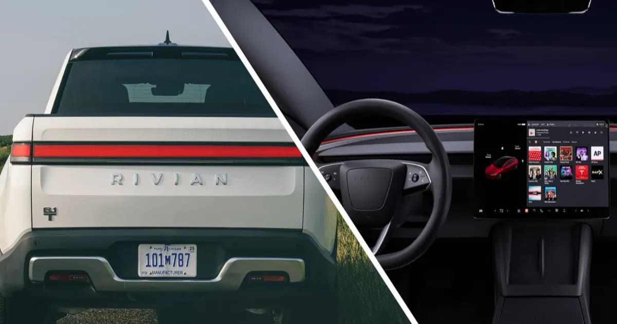Ilustrasi kendaraan listrik Rivian dan Tesla yang terdampak aturan radio AM di Amerika Serikat