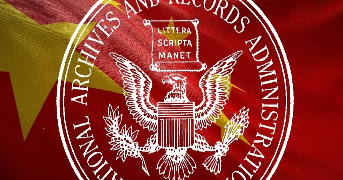 Ilustrasi foto Federal Register dan bendera China sebagai simbol model AI China Qwen di situs pemerintah AS