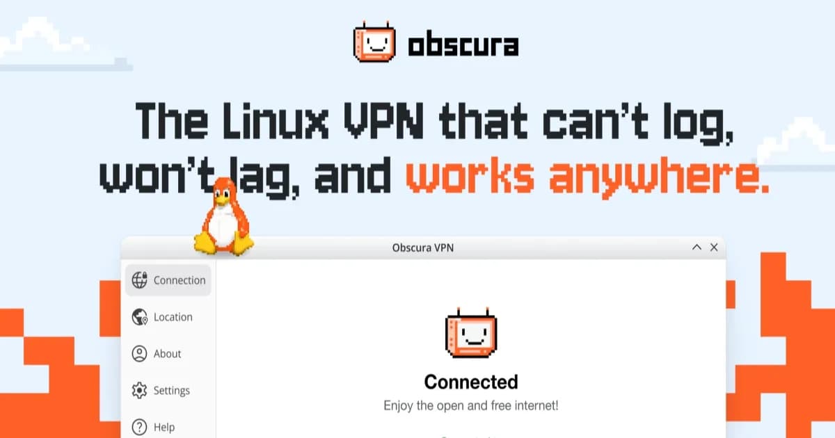 Aplikasi Obscura VPN untuk Linux dengan antarmuka grafis dan dukungan protokol stealth QUIC
