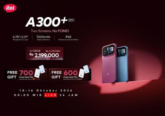 itel A300+ Resmi Dirilis: HP 2 Jutaan Punya 2 Layar dan Baterai 7000mAh