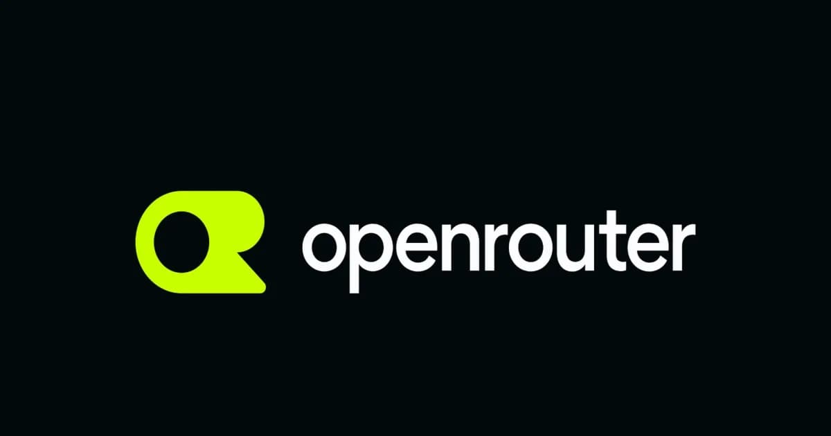Logo OpenRouter berwarna hijau limau dan putih di atas latar belakang hitam