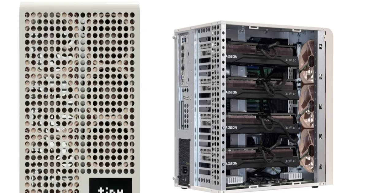Tinygrad Tinybox G4 workstation dengan empat GPU AMD Radeon RX 9070 XT