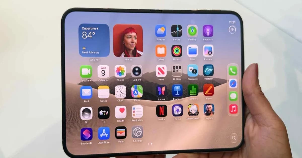 iPhone Duo dalam posisi terbuka dan tertutup sebagai foldable terbaru Apple
