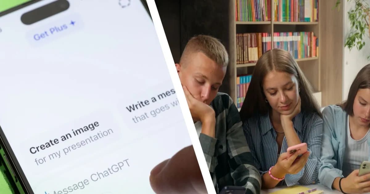 Ilustrasi ChatGPT for Teens dengan remaja pengguna smartphone