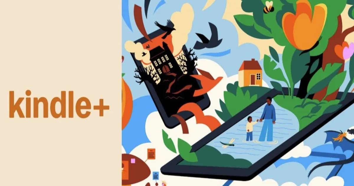 Ilustrasi kartun promosi layanan langganan ebook Kindle+ dari Amazon