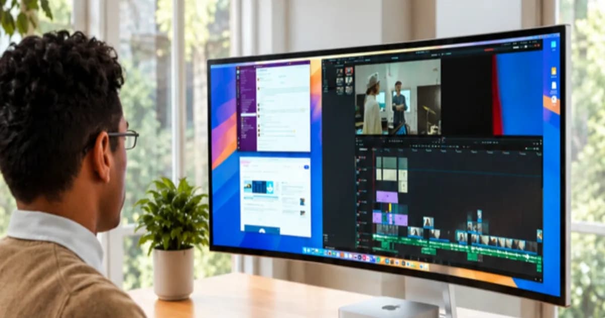 Monitor melengkung Mobile Pixels Prisma 40 inci 5K dengan cradle Mac mini