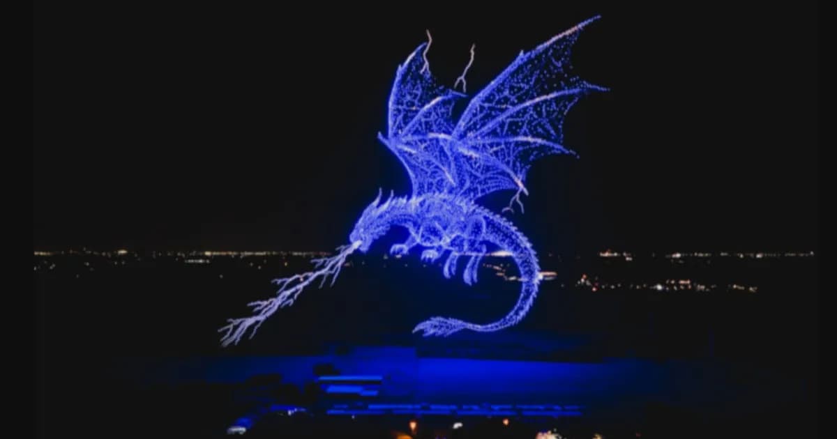 Formasi drone Sky Elements dan Damoda saat memecahkan Guinness World Records di Texas