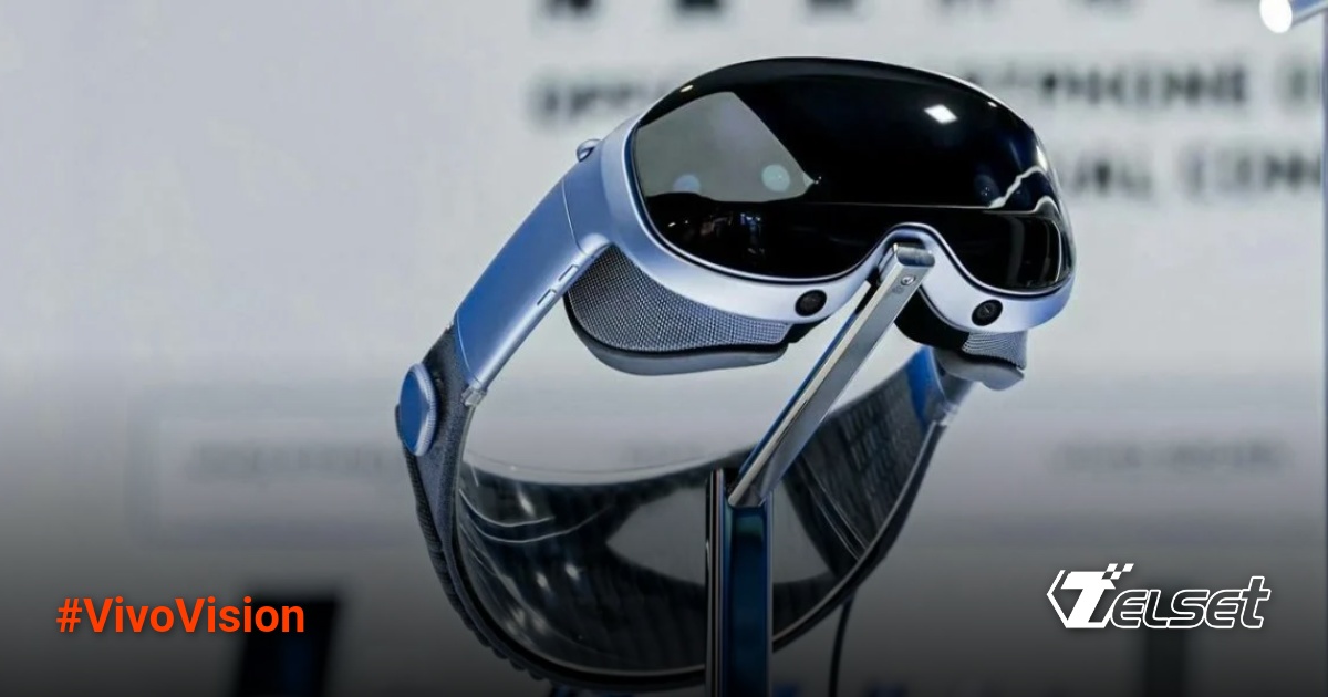 Vivo Vision MR headset dengan desain hitam elegan dan kamera depan