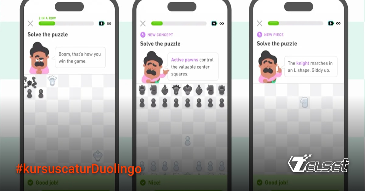 Tampilan antarmuka kursus catur Duolingo versi beta