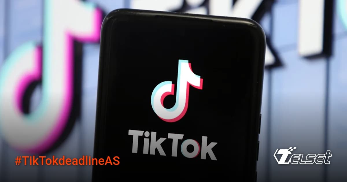 Ilustrasi logo TikTok dengan latar belakang bendera Amerika Serikat