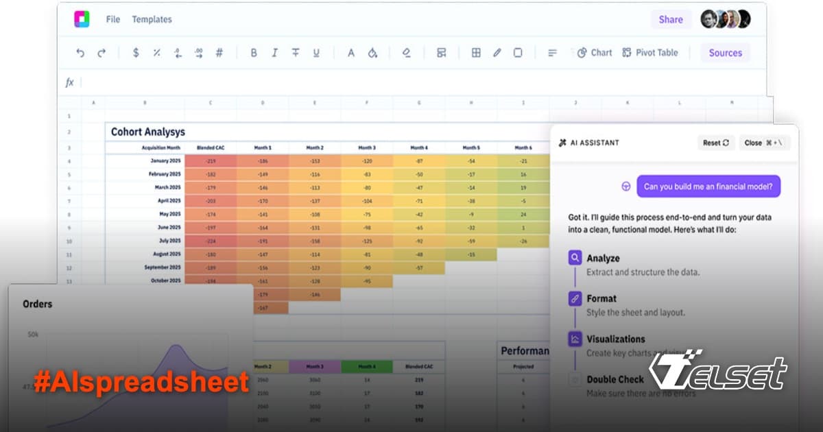 Tampilan antarmuka Sourcetable dengan fitur AI dan analisis data canggih