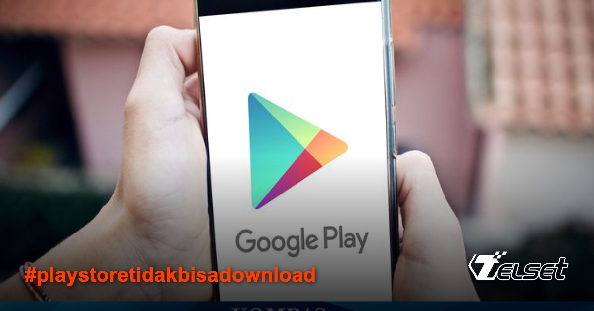 Ilustrasi smartphone dengan ikon Play Store error dan simbol download bermasalah