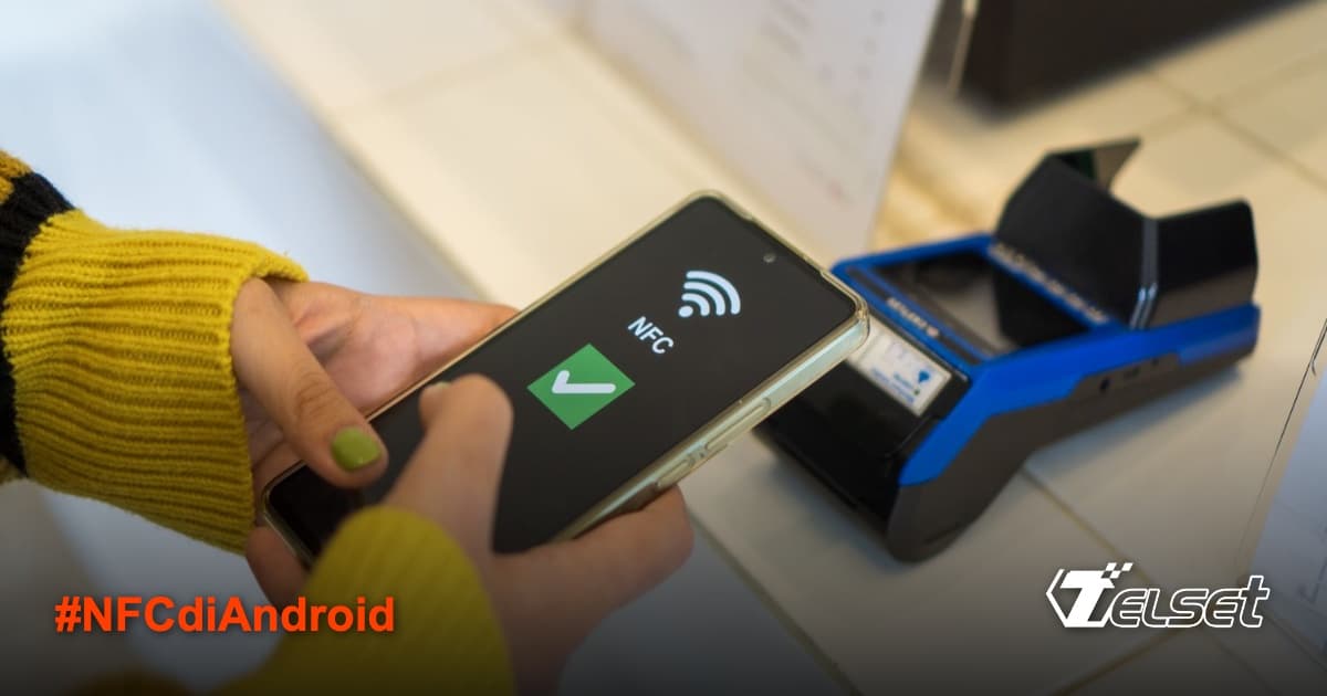 Ilustrasi ponsel Android dengan teknologi NFC untuk pembayaran dan otomatisasi