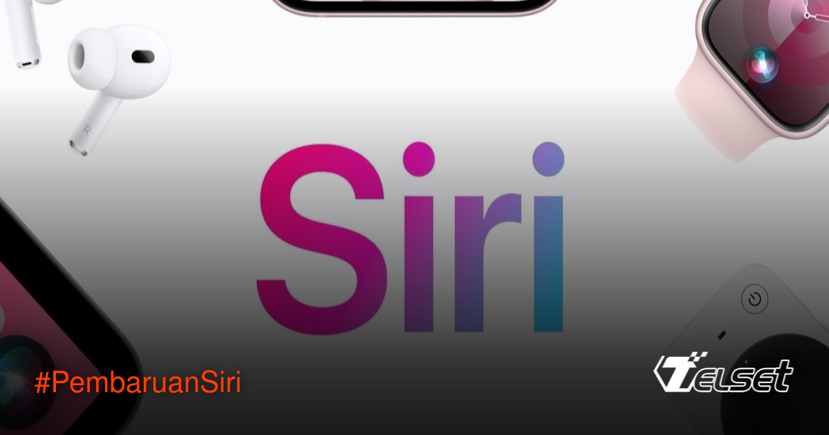 Ilustrasi pembaruan Siri Apple dengan latar belakang iPhone