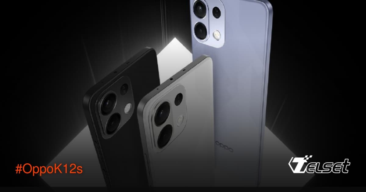 Oppo K12s dalam tiga warna: putih, ungu, dan hitam dengan desain kamera persegi panjang