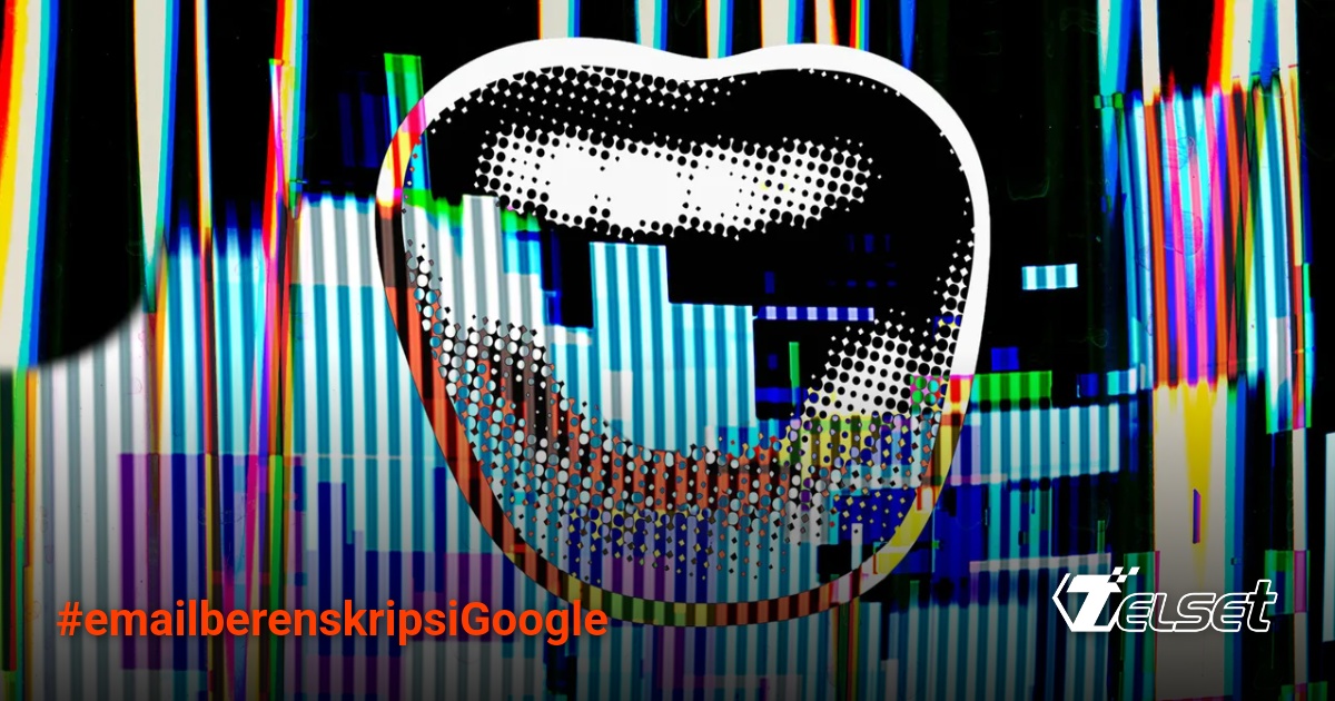 Ilustrasi email dengan gembok enkripsi dan peringatan phishing