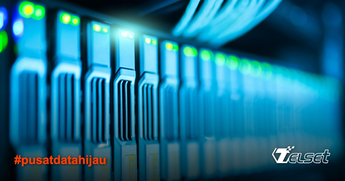 Ilustrasi pusat data modern dengan pendingin berkelanjutan