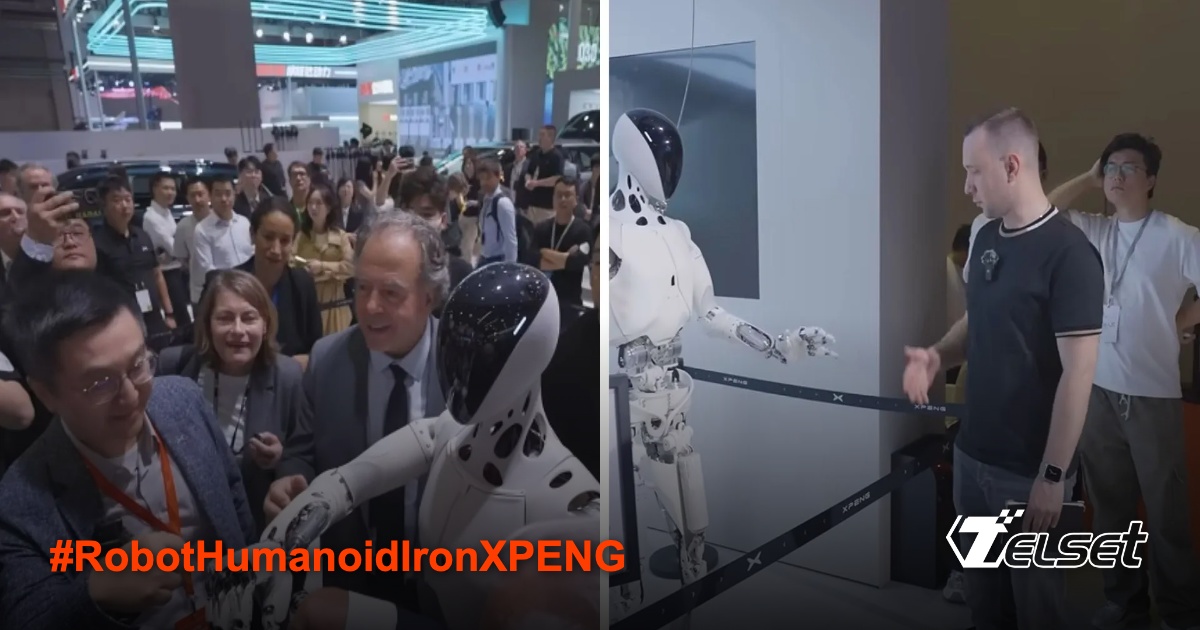 Robot Humanoid Iron XPENG berinteraksi dengan pengunjung di pameran otomotif Shanghai Auto Show 2025