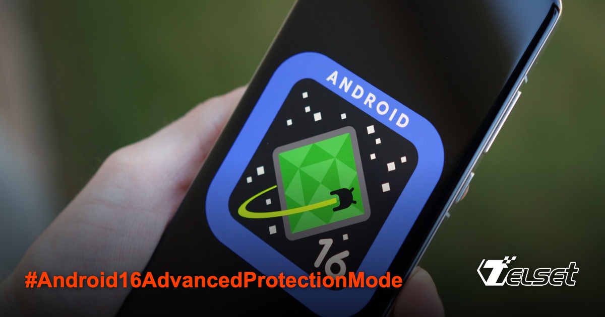 Logo Android 16 dengan simbol keamanan