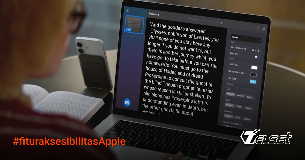 Tampilan antarmuka fitur aksesibilitas terbaru Apple di perangkat iPhone dan MacBook