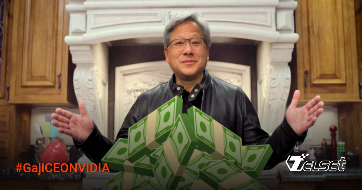 Jensen Huang CEO NVIDIA sedang presentasi di panggung konferensi teknologi