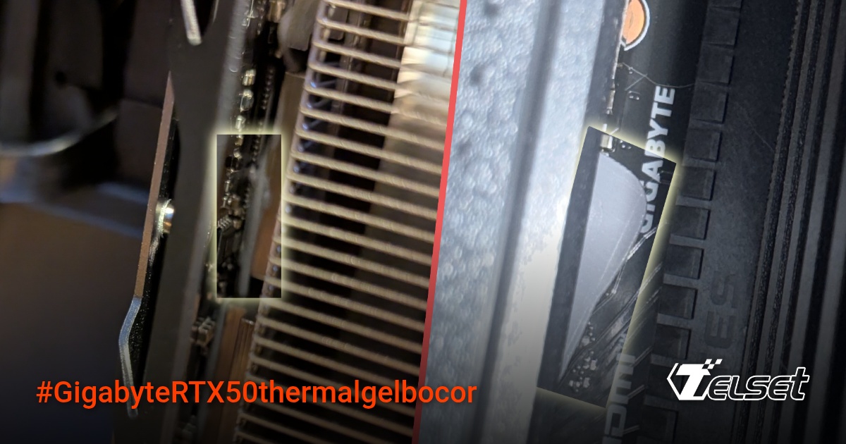 Gigabyte RTX 50 thermal gel slip pada GPU